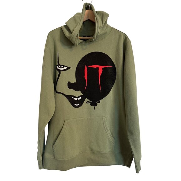 It Chapter 2 Enlarged Pennywise Face Size XL Long Sleeve Hoodie Olive Green NWT - Picture 2 of 9
